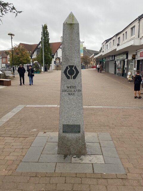Obelisk in center of town, starting point of the West Highland Way.