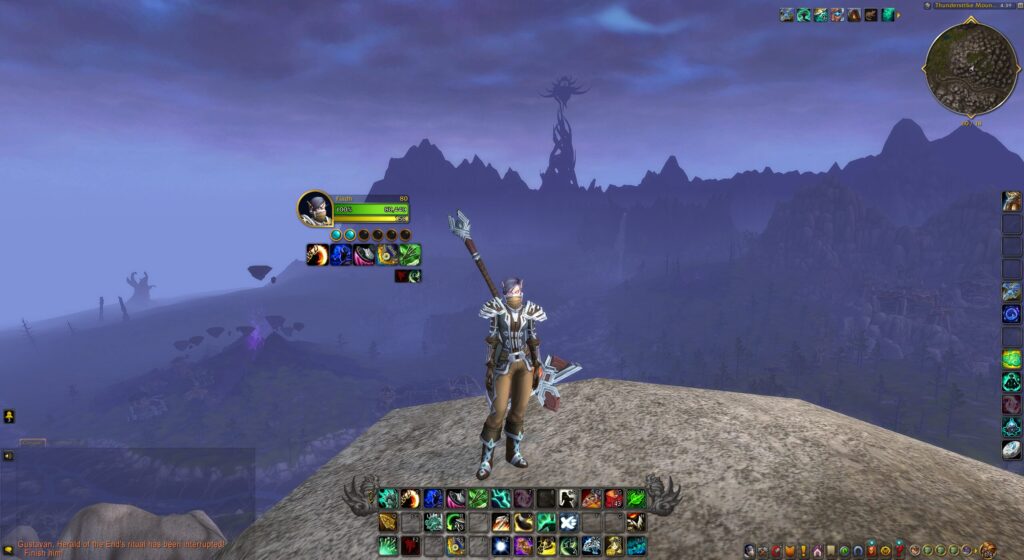 Fiadh the Blood Elf Windwalker Monk standing on a rocky outcrop high above the Twilight Highlands.